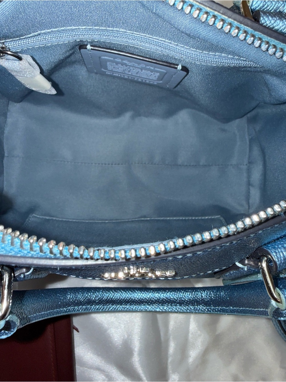 Coach Metallic Blue Mini Bennett Satchel Crossbody Bag Leather - Picture 8 of 15